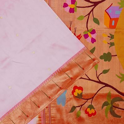 Paithani Silk Butta Baby Pink Saree With Single Border