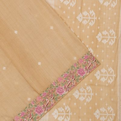 Tussar Butta Beige Saree With Embroidery Border