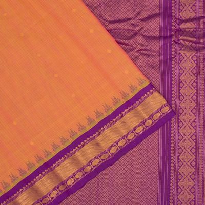 Gadwal Cotton Silk Checks And Butta Orange Saree