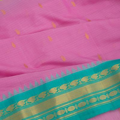 Gadwal Cotton Checks And Butta Pink Saree