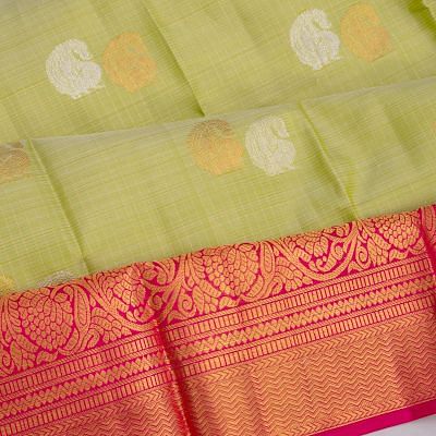 Kanchipuram Silk Checks And Butta Pista Green Saree