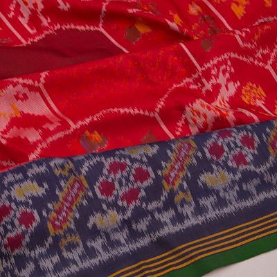 Semi Patan Patola Silk Ikat Red Saree