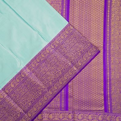 Kanchipuram Silk Twill Plain Sky Blue Saree With Ikat Blouse