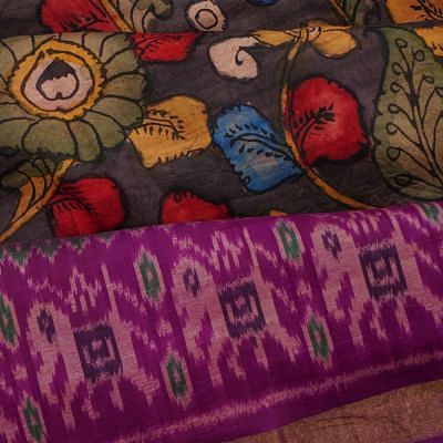 Pochampally Silk Ikat Kalamkari Black Saree