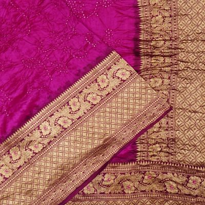 Kanchipuram Silk Bandhani Pink Saree