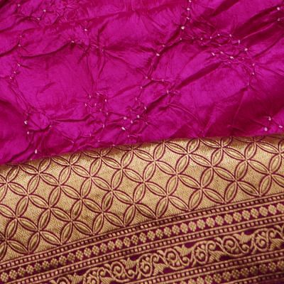 Kanchipuram Silk Bandhani Pink Saree