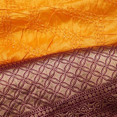 Kanchipuram Silk Bandhani Yellow Saree