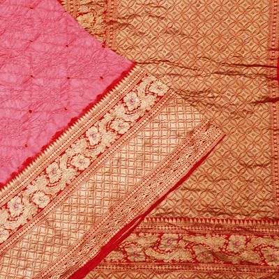 Kanchipuram Silk Bandhani Pink Saree