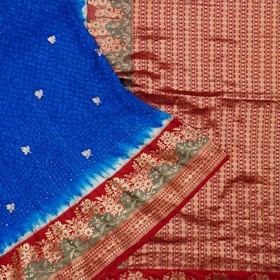 Banarasi Silk Bandhani And Butta Royal Blue Saree