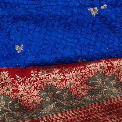 Banarasi Silk Bandhani And Butta Royal Blue Saree