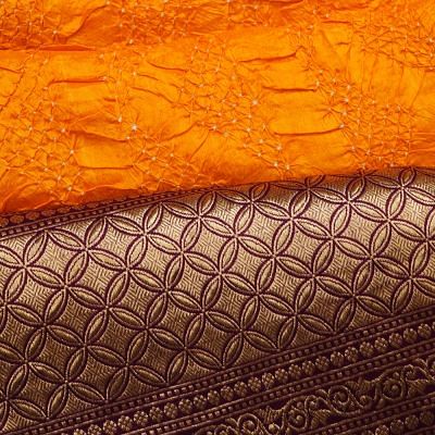 Kanchipuram Silk Bandhani Yellow Saree