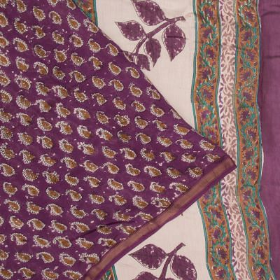 Chanderi Cotton Floral Printed Purple Saree