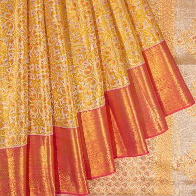 Kanchipuram Silk Tissue Brocade Yellow Saree
