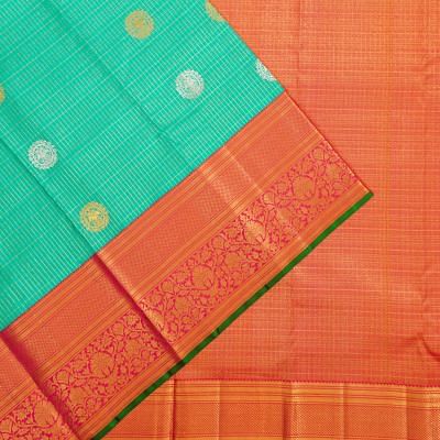 Kanchipuram Silk Checks And Butta Sea Green Saree