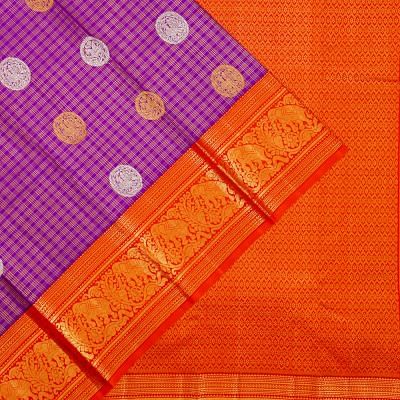 Kanchipuram Silk Checks And Butta Purple Saree