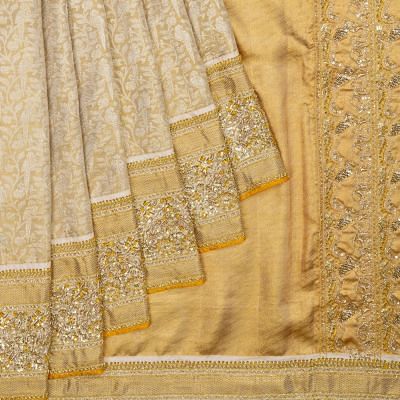 Kanchipuram Silk Tissue Brocade Gold Saree With Zardosi Work Border