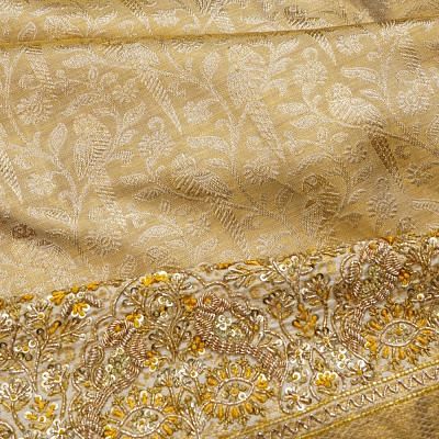 Kanchipuram Silk Tissue Brocade Gold Saree With Zardosi Work Border