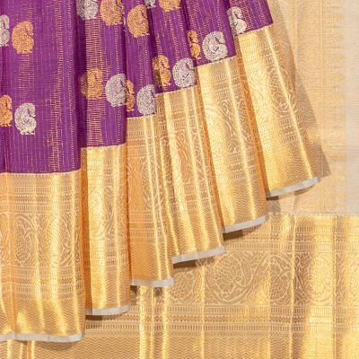 Kanchipuram Silk Checks And Butta Purple Saree