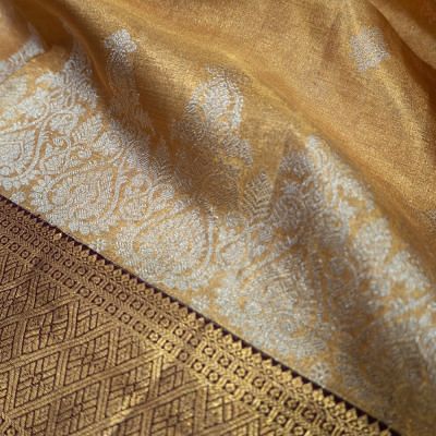 Kanchipuram Silk Tissue Butta Gold Saree