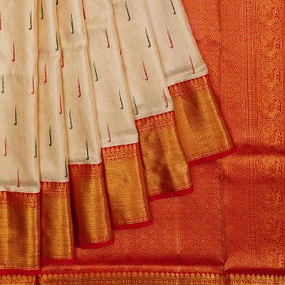 Kanchipuram Silk Tissue Butta Cream Saree