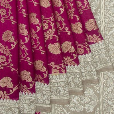 Banarasi Tussar Jute Jaal Purple Saree