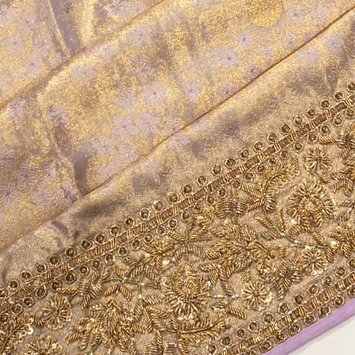 Kanchipuram Silk Tissue Brocade Lavender Saree With Zardosi Work Border