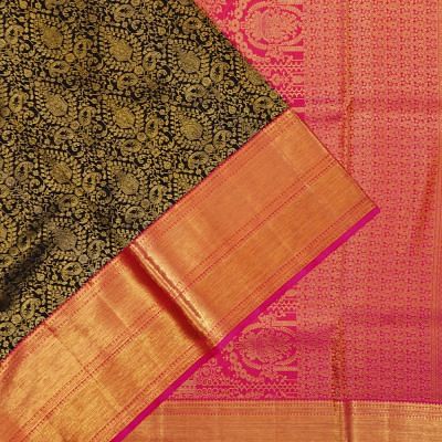 Kanchipuram Silk Brocade Bottle Green Saree