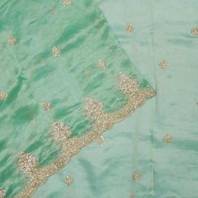 Organza Zardosi Work Butta Sea Green Saree With Scallop Border