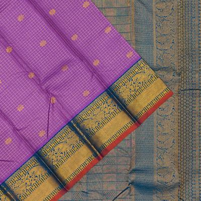 Kanchipuram Silk Checks And Butta Lavender Saree