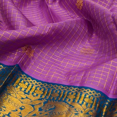 Kanchipuram Silk Checks And Butta Lavender Saree