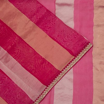 Organza Vertical Lines Pink Saree