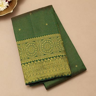 Taranga Kanchi Silk Checks And Butta Green Saree