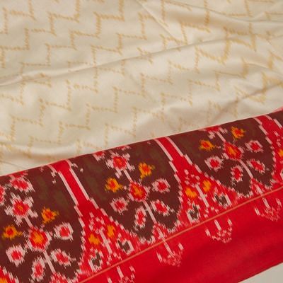 Pochampally Silk Ikat Off-White Saree