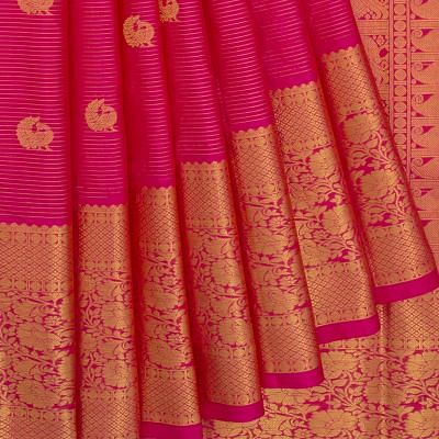Kanchipuram Silk Oosi Lines And Butta Pink Saree