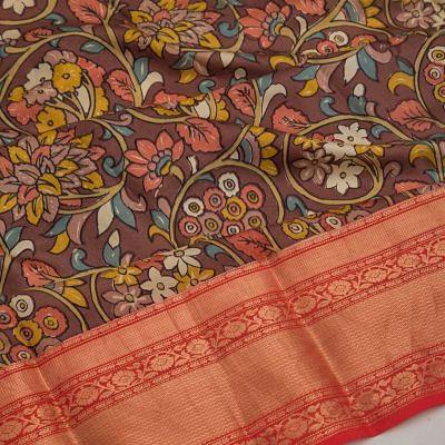 Soft Silk Floral Printed Brown Saree