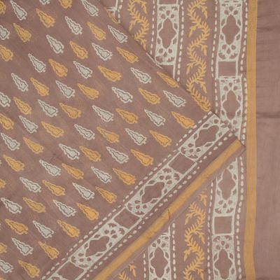 Chanderi Cotton Printed Brown Saree
