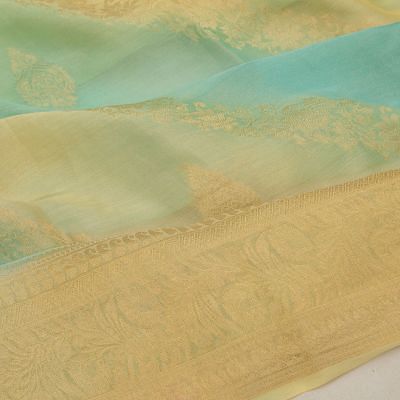 Banarasi Georgette Tissue Lines And Butta Gold And Blue Saree