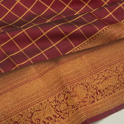 Kanchipuram Silk Checks Maroon Saree