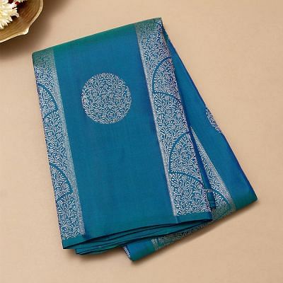 Kanchipuram Silk Brocade Teal Blue Saree