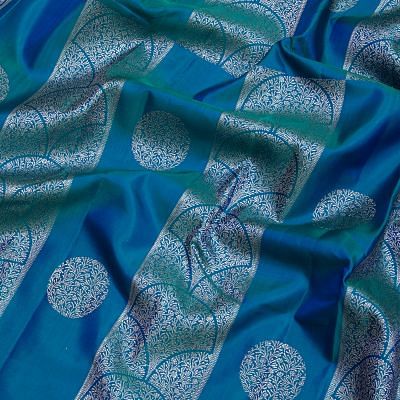 Kanchipuram Silk Antique Zari Brocade Teal Blue Saree