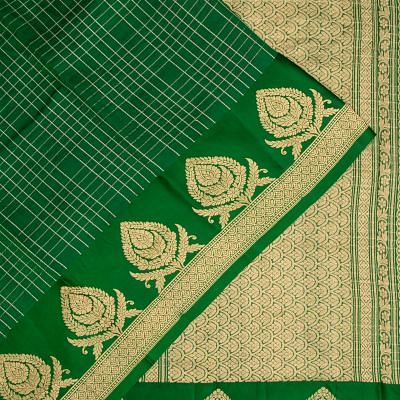 Banarasi Katan Silk Vertical Lines And Butta Green Saree