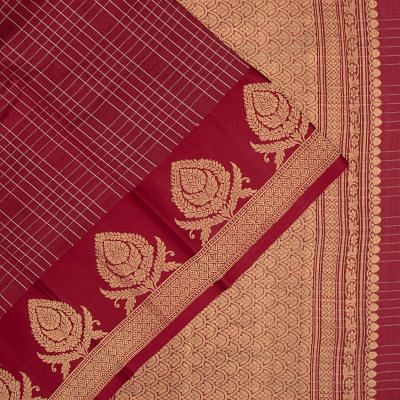Banarasi Katan Silk Vertical Lines And Butta Maroon Saree