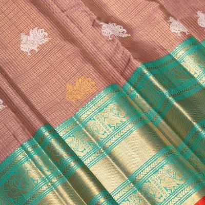 Kanchipuram Silk Checks And Butta Snuff Saree