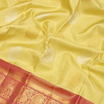 Kanchipuram Silk Checks And Butta Light Yellow Saree