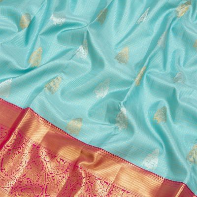 Kanchipuram Silk Checks And Butta Sky Blue Saree