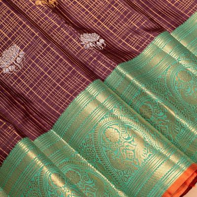 Kanchipuram Silk Checks and Butta Brown Saree