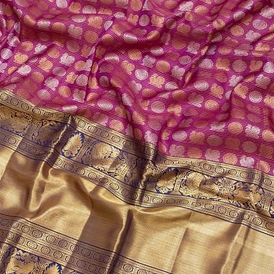 Kanchipuram Silk Horizontal Lines And Butta Purple Saree