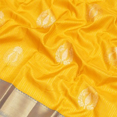 Kanchipuram Silk Checks And Butta Musturd Yellow Saree