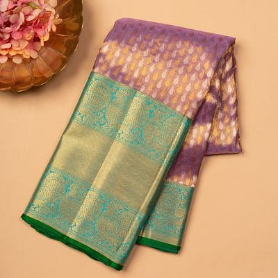 Shop blue kanjivaram saree with double pallu at best price