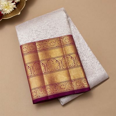 Kanchipuram Silk Brocade White Saree